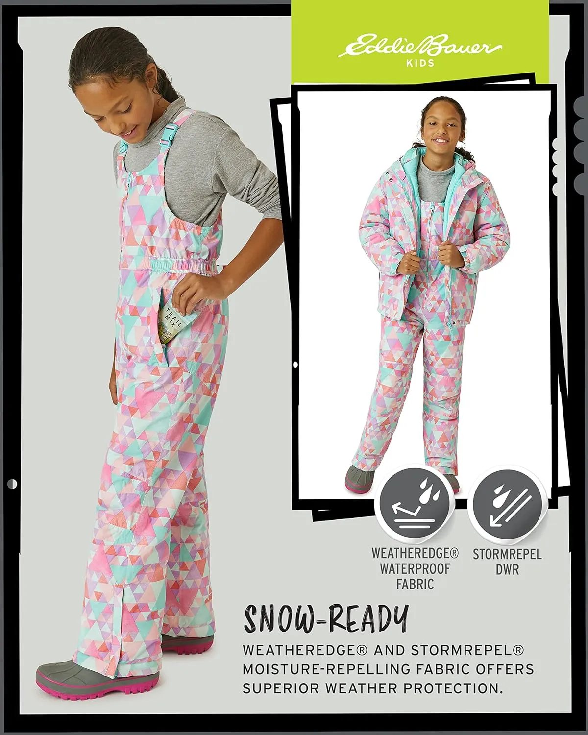 Eddie Bauer Kids Snow Bib - Insulated Waterproof Kids Snow Suit - Cozy Outdoor Activewear Overalls for Girls and Boys (3-16)