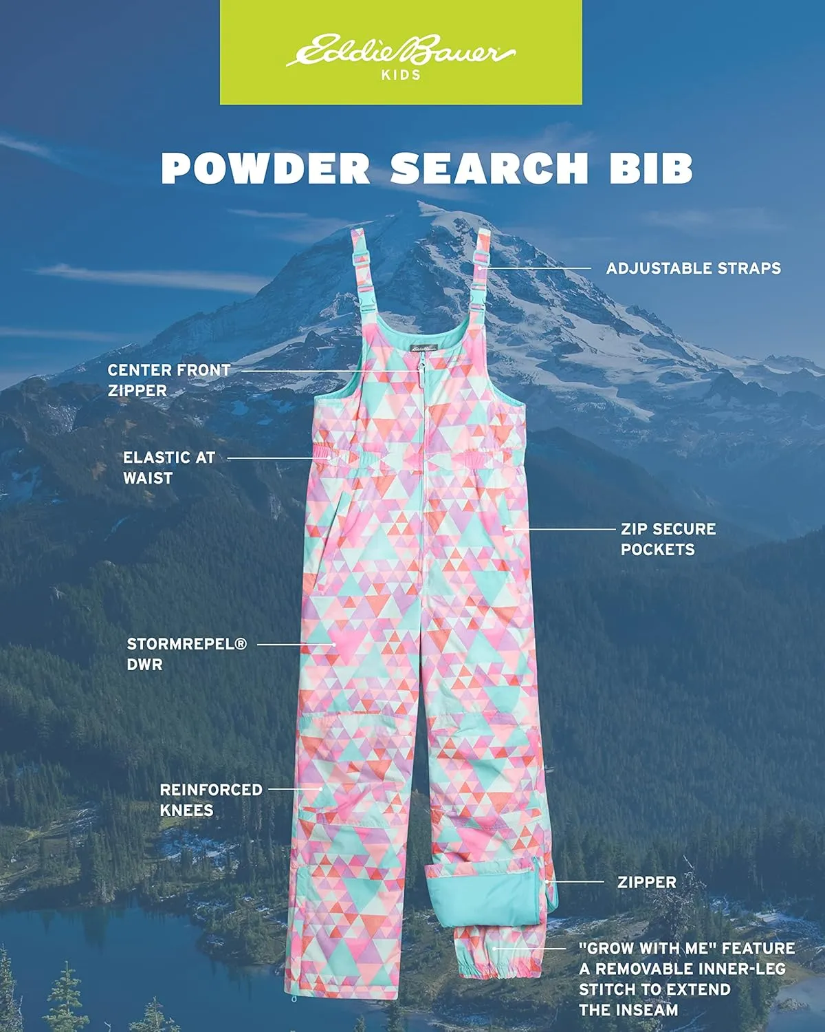 Eddie Bauer Kids Snow Bib - Insulated Waterproof Kids Snow Suit - Cozy Outdoor Activewear Overalls for Girls and Boys (3-16)