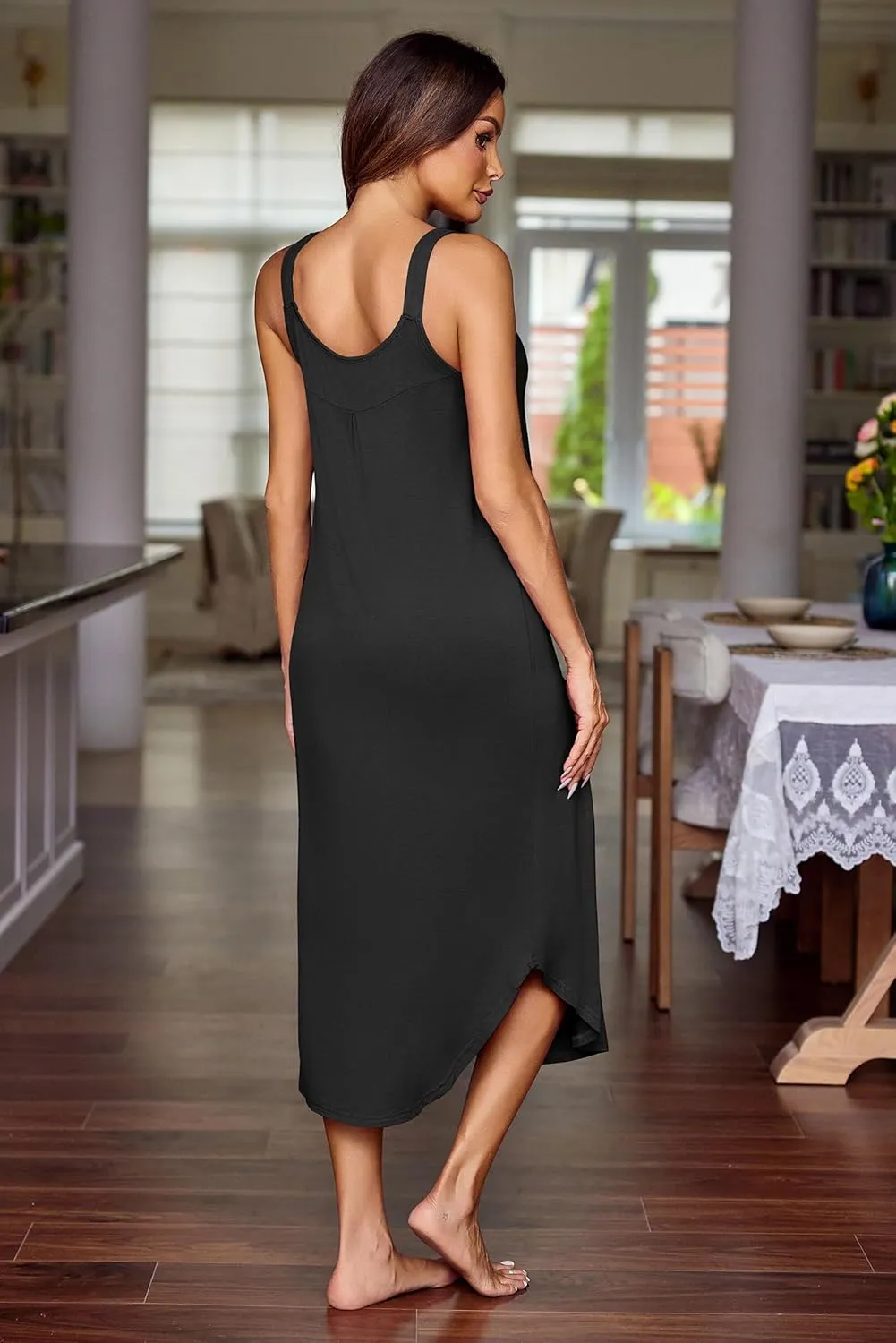 Ekouaer Women's Sleeveless Nightgown Long Nightgowns for Women Full Slip Soft Nightshirt Wide Strap Sleepwear Lounge Dresses
