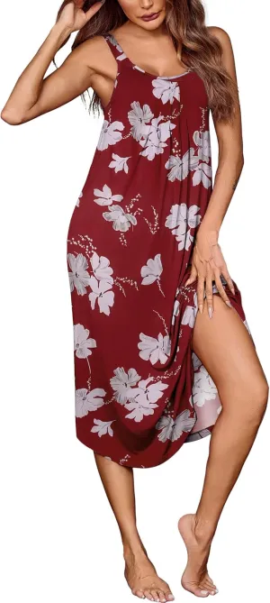 Ekouaer Women's Sleeveless Nightgown Long Nightgowns for Women Full Slip Soft Nightshirt Wide Strap Sleepwear Lounge Dresses