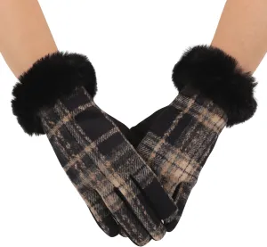 F Flammi Women's Winter Suede Gloves with Fur Cuffs - Soft, Warm, Touchscreen, Fleece Lined