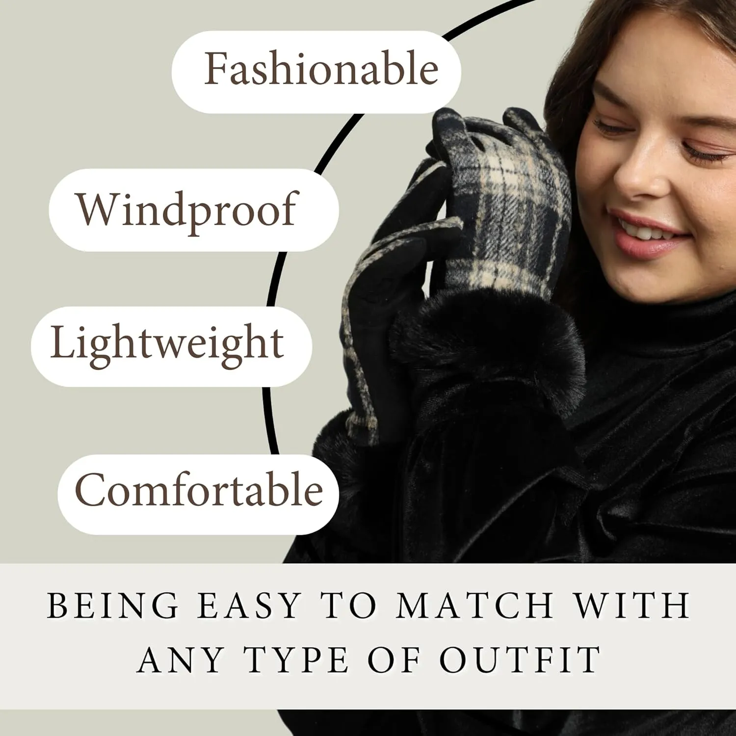 F Flammi Women's Winter Suede Gloves with Fur Cuffs - Soft, Warm, Touchscreen, Fleece Lined