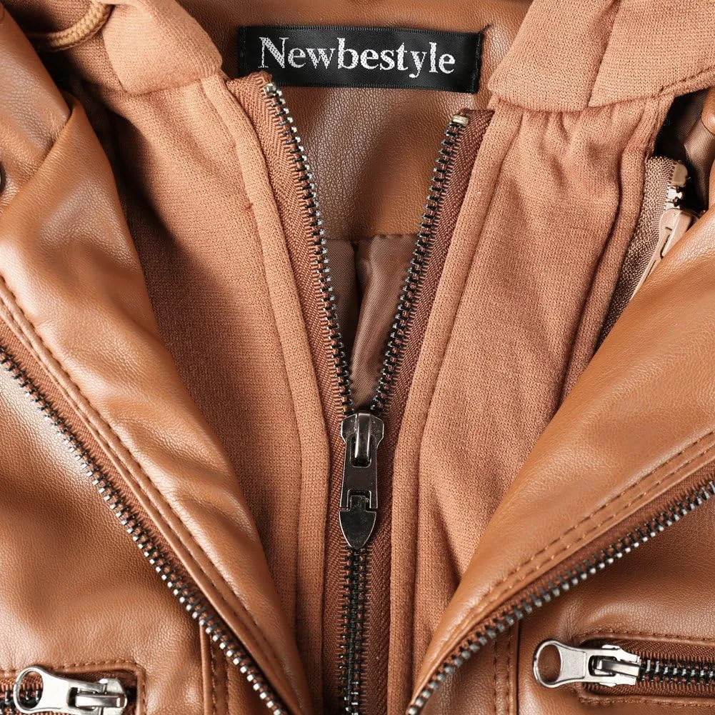 Faux Leather Jacket for Women Casual Moto Biker Jacket Quilted Full-Zip Coat