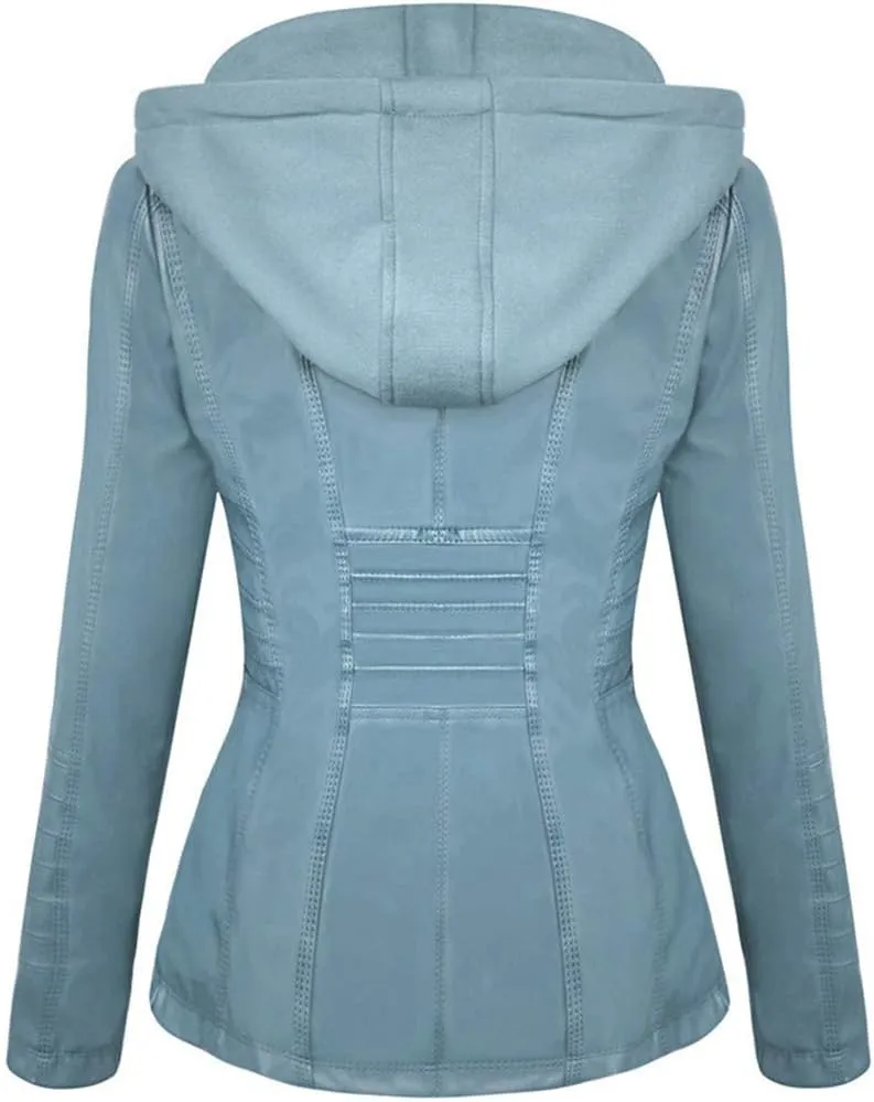 Faux Leather Jacket for Women Casual Moto Biker Jacket Quilted Full-Zip Coat
