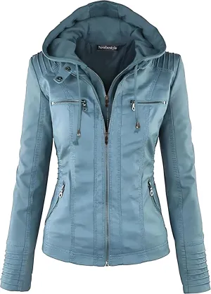 Faux Leather Jacket for Women Casual Moto Biker Jacket Quilted Full-Zip Coat