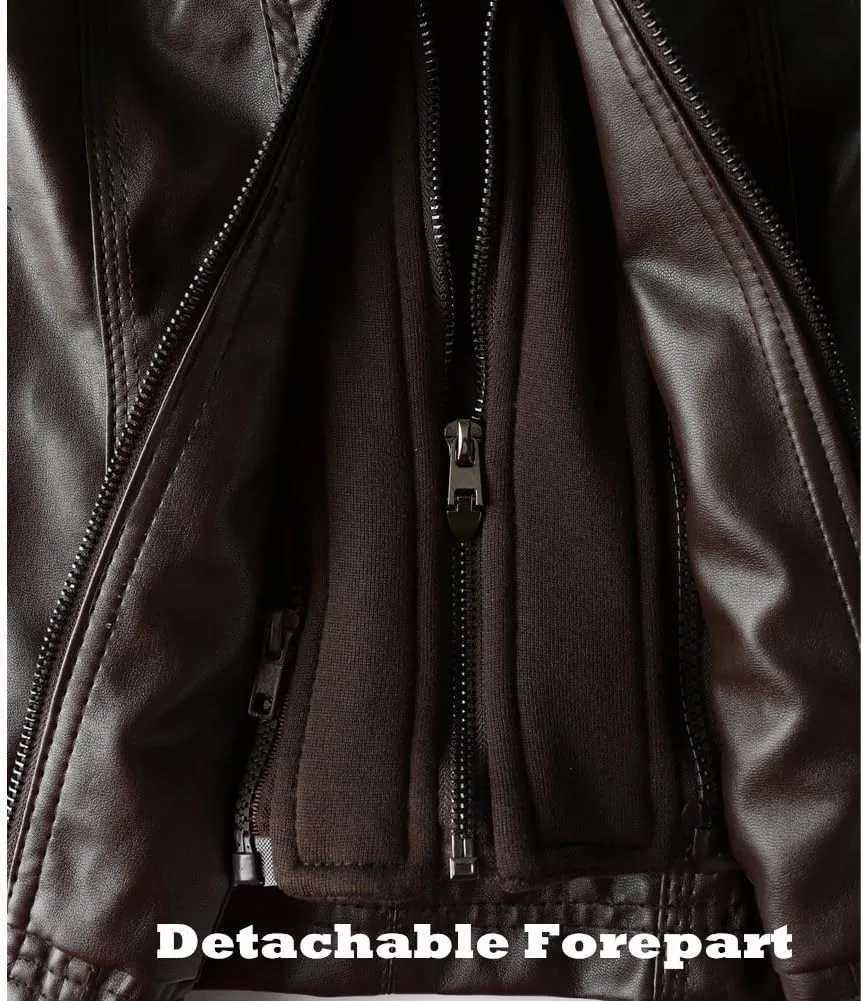 Faux Leather Jacket for Women Casual Moto Biker Jacket Quilted Full-Zip Coat