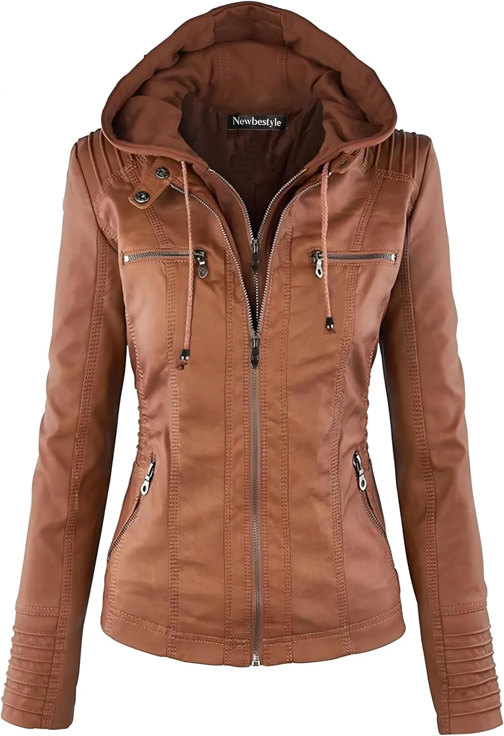 Faux Leather Jacket for Women Casual Moto Biker Jacket Quilted Full-Zip Coat