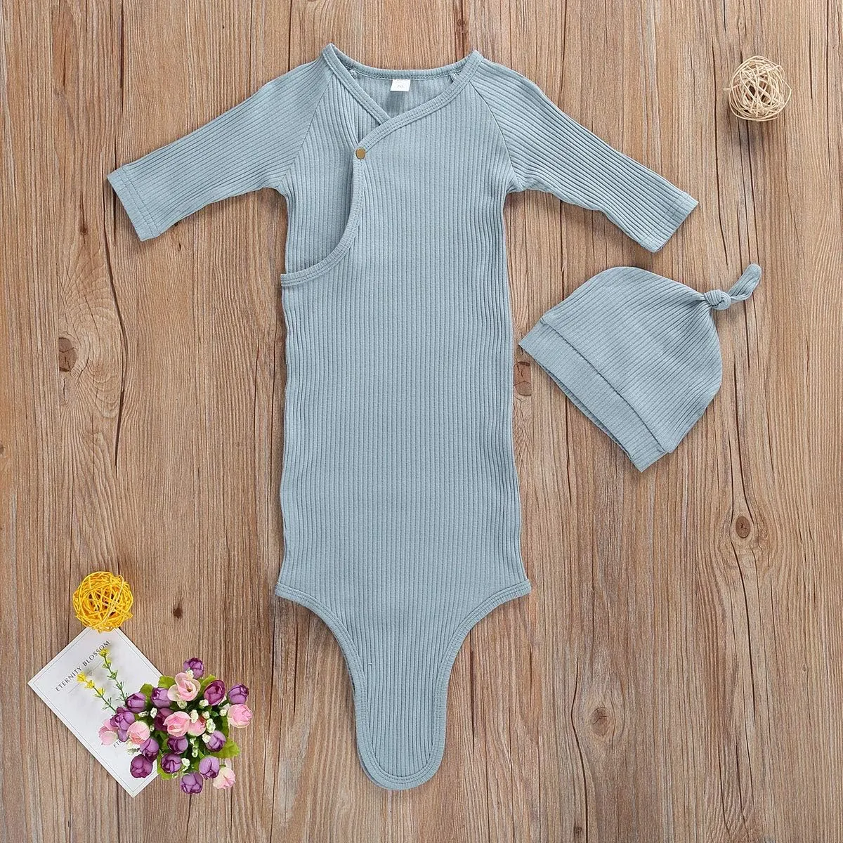 FIOMVA Newborn Baby Girl Boy Nightgowns Organic Cotton Gowns Knotted Sleeping Bag with Hat Coming Home Outfit for Unisex Baby