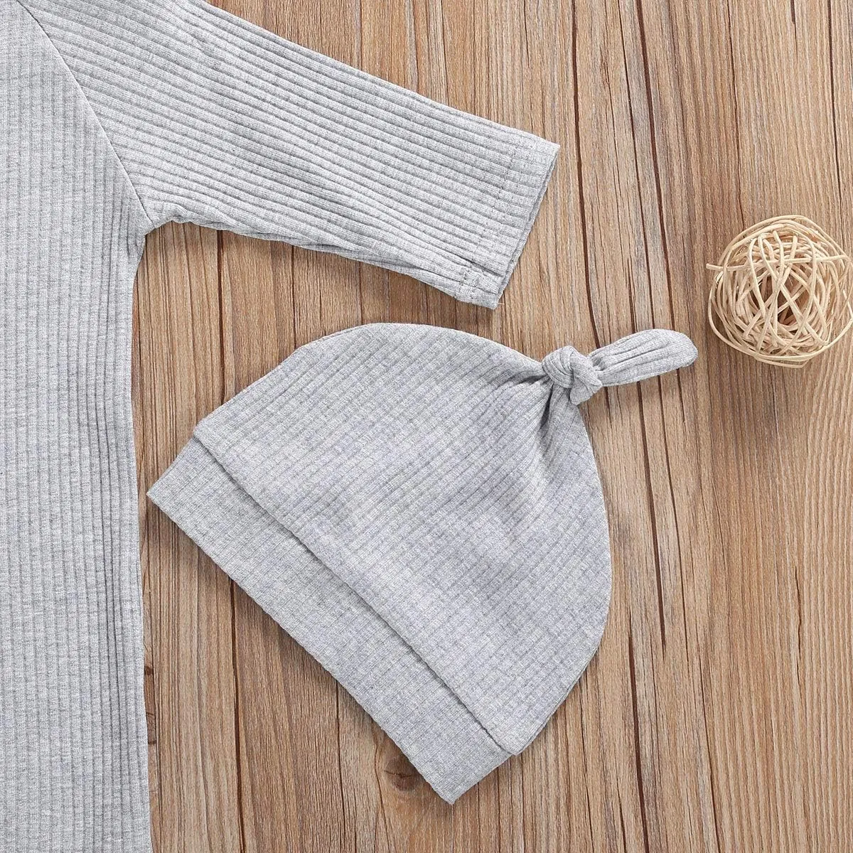 FIOMVA Newborn Baby Girl Boy Nightgowns Organic Cotton Gowns Knotted Sleeping Bag with Hat Coming Home Outfit for Unisex Baby