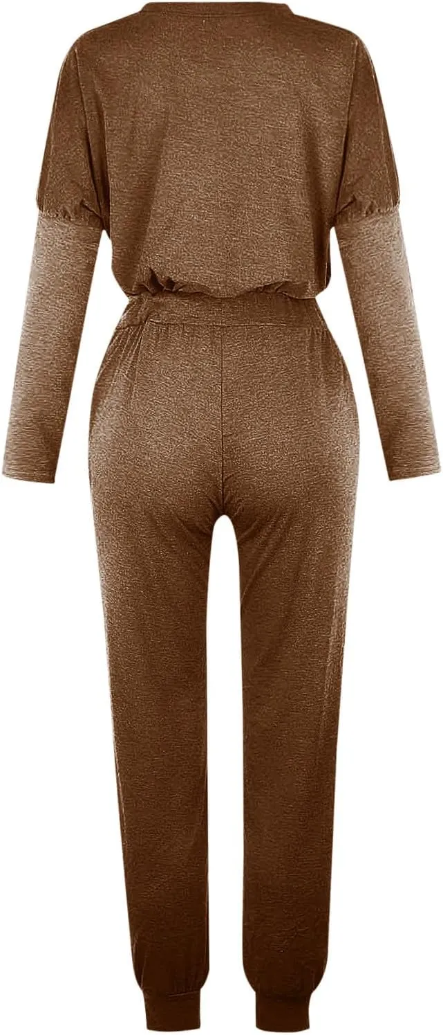 Firzero Plus Size Lounge Sets for Women 2024 Fall Two Piece Outfit Long Sleeve Crewneck Pullover Tops Long Pants Tracksuit