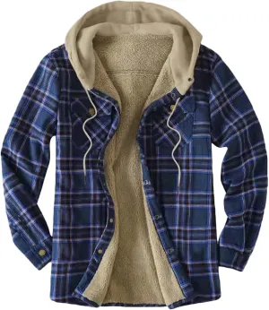 Fleece Mens Sweatshirt Warm Sherpa Lined Coats Flannel Plaid Winter Zip Up Hoodies Thick Jackets with Pocket