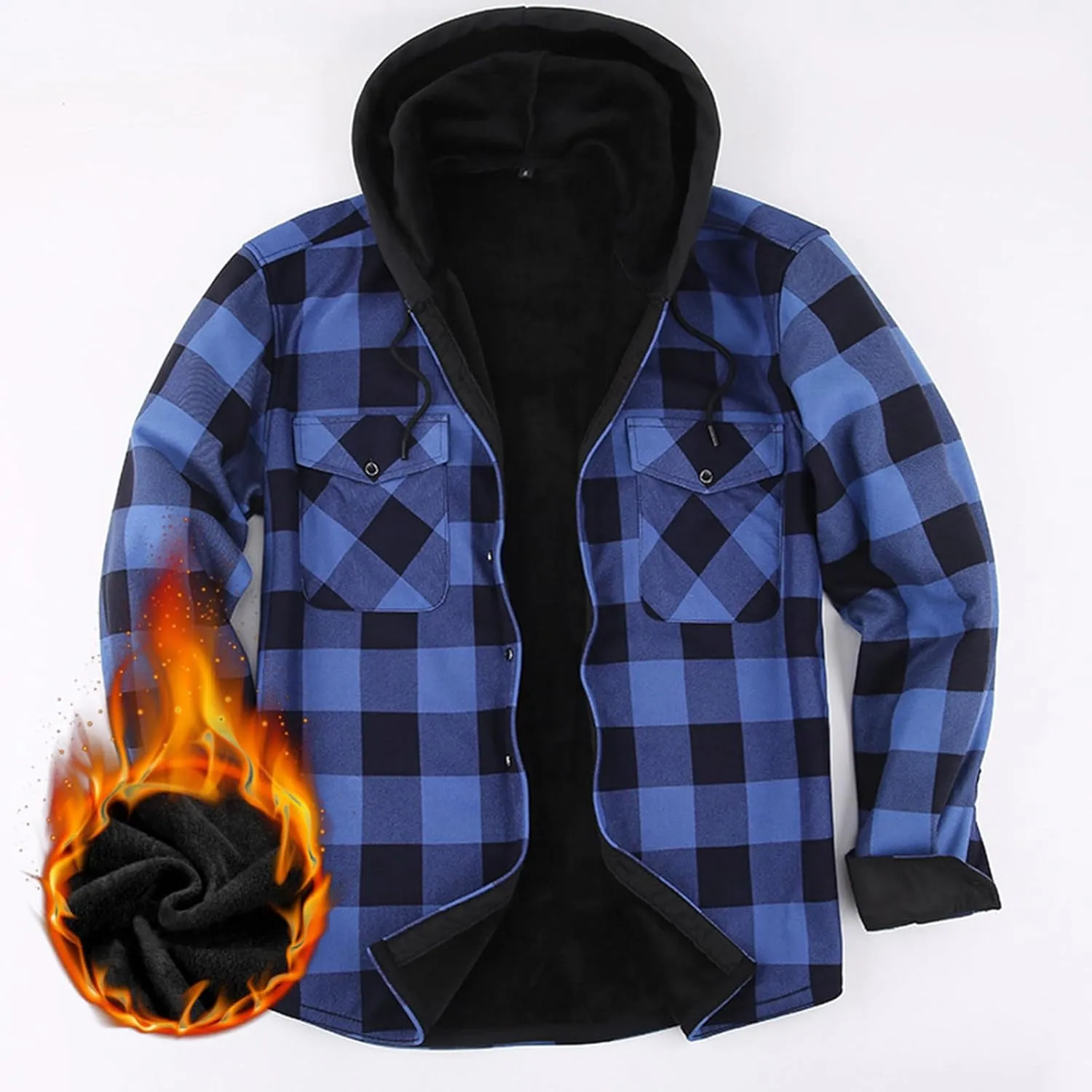 Fleece Mens Sweatshirt Warm Sherpa Lined Coats Flannel Plaid Winter Zip Up Hoodies Thick Jackets with Pocket