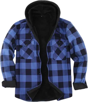 Fleece Mens Sweatshirt Warm Sherpa Lined Coats Flannel Plaid Winter Zip Up Hoodies Thick Jackets with Pocket