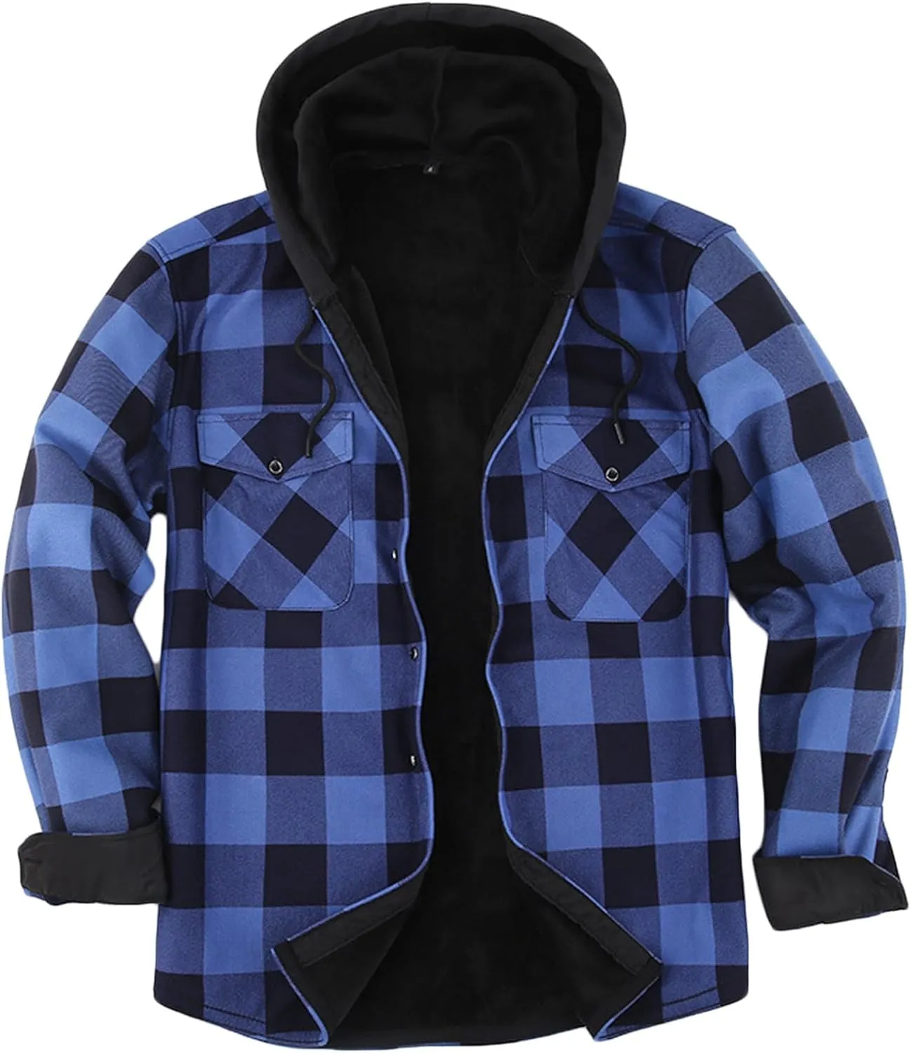 Fleece Mens Sweatshirt Warm Sherpa Lined Coats Flannel Plaid Winter Zip Up Hoodies Thick Jackets with Pocket