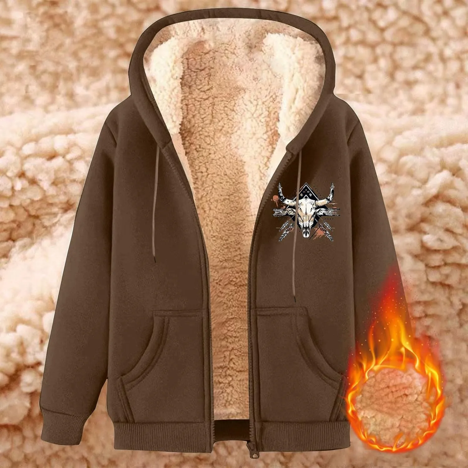 Fleece Sweatshirts Men Warm Sherpa Lined Sweatshirt Solid Color Winter Zip Up Hoodies Thick Jackets with Pocket