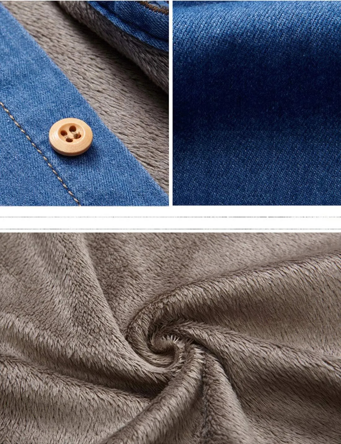 Flygo Casual Men's Long Sleeve Fleece Sherpa Lined Denim Shirt Jacket