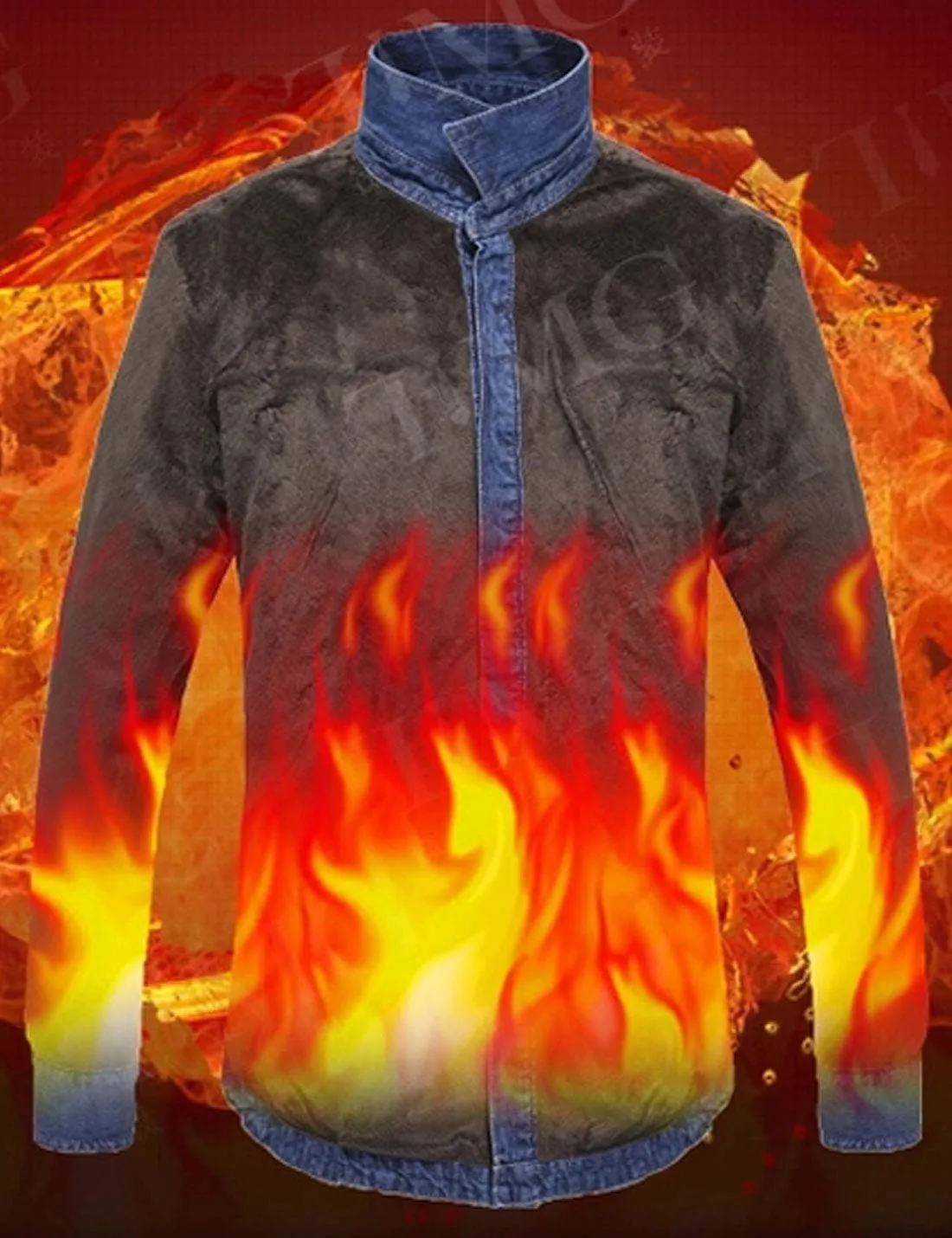 Flygo Casual Men's Long Sleeve Fleece Sherpa Lined Denim Shirt Jacket