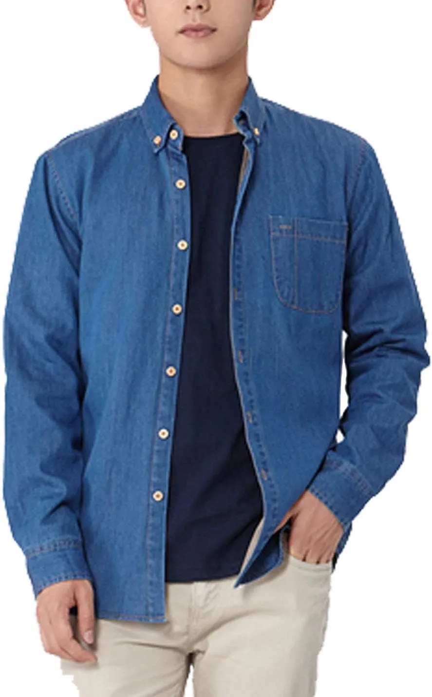 Flygo Casual Men's Long Sleeve Fleece Sherpa Lined Denim Shirt Jacket