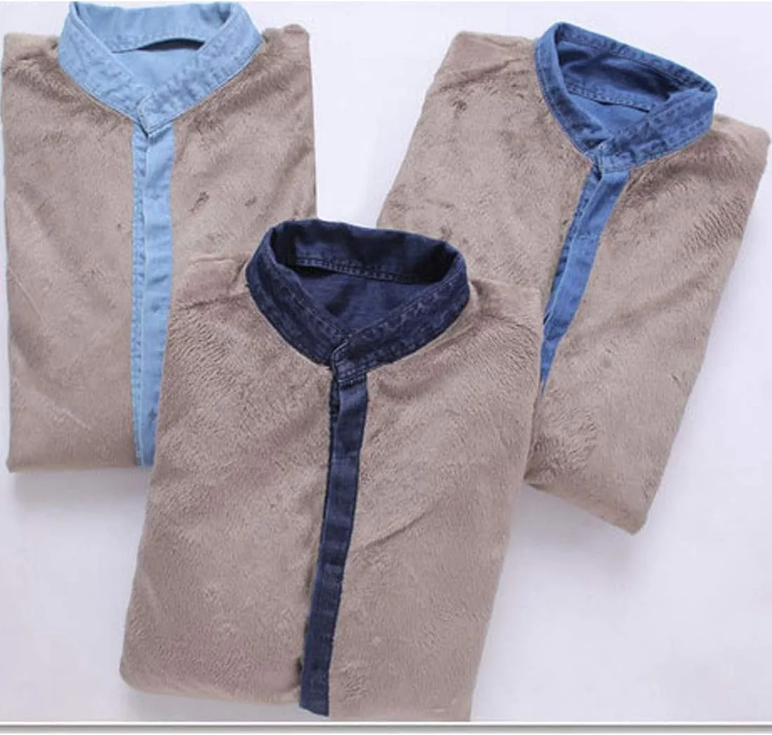 Flygo Casual Men's Long Sleeve Fleece Sherpa Lined Denim Shirt Jacket