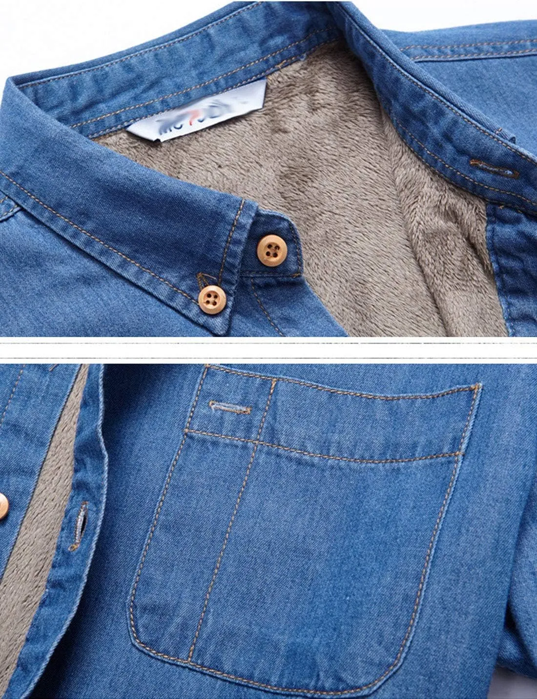 Flygo Casual Men's Long Sleeve Fleece Sherpa Lined Denim Shirt Jacket