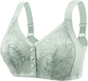 Front Closure Bras for Women Gathering Plush Size Bra Thin Cup Wireless Bras Lace Full Coverage T-Shirt Bralettes