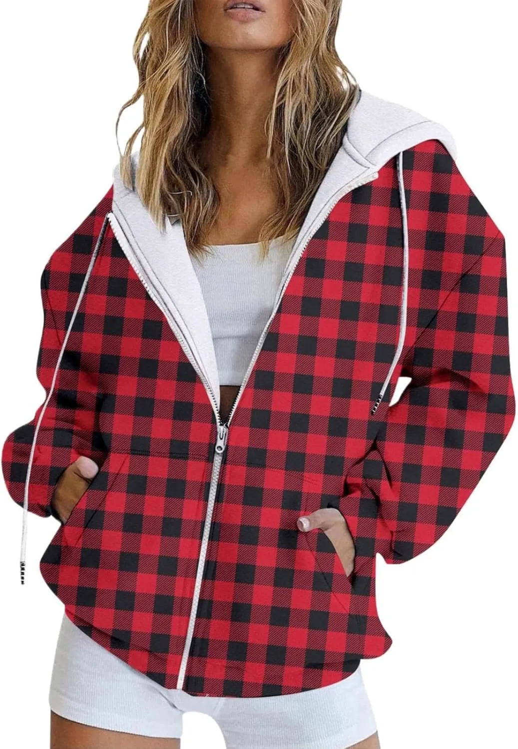 Full Zip Hoodies with Zipper Pocket Sweatshirt Casual Drawstring Clothing Zipper Track Hoodies Sweater Fashion