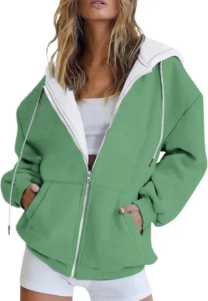 Full Zip Hoodies with Zipper Pocket Sweatshirt Casual Drawstring Clothing Zipper Track Hoodies Sweater Fashion