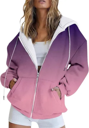 Full Zip Hoodies with Zipper Pocket Sweatshirt Casual Drawstring Clothing Zipper Track Hoodies Sweater Fashion