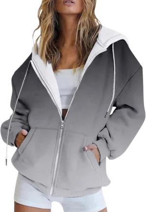 Full Zip Hoodies with Zipper Pocket Sweatshirt Casual Drawstring Clothing Zipper Track Hoodies Sweater Fashion