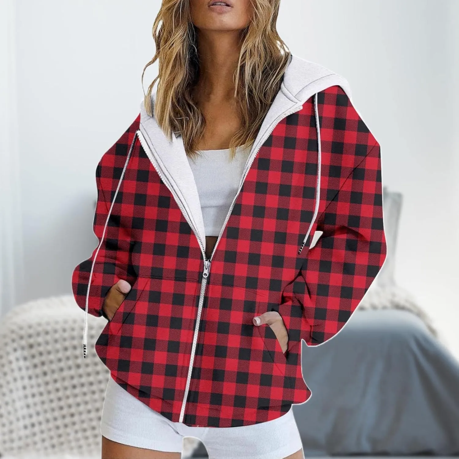 Full Zip Hoodies with Zipper Pocket Sweatshirt Casual Drawstring Clothing Zipper Track Hoodies Sweater Fashion
