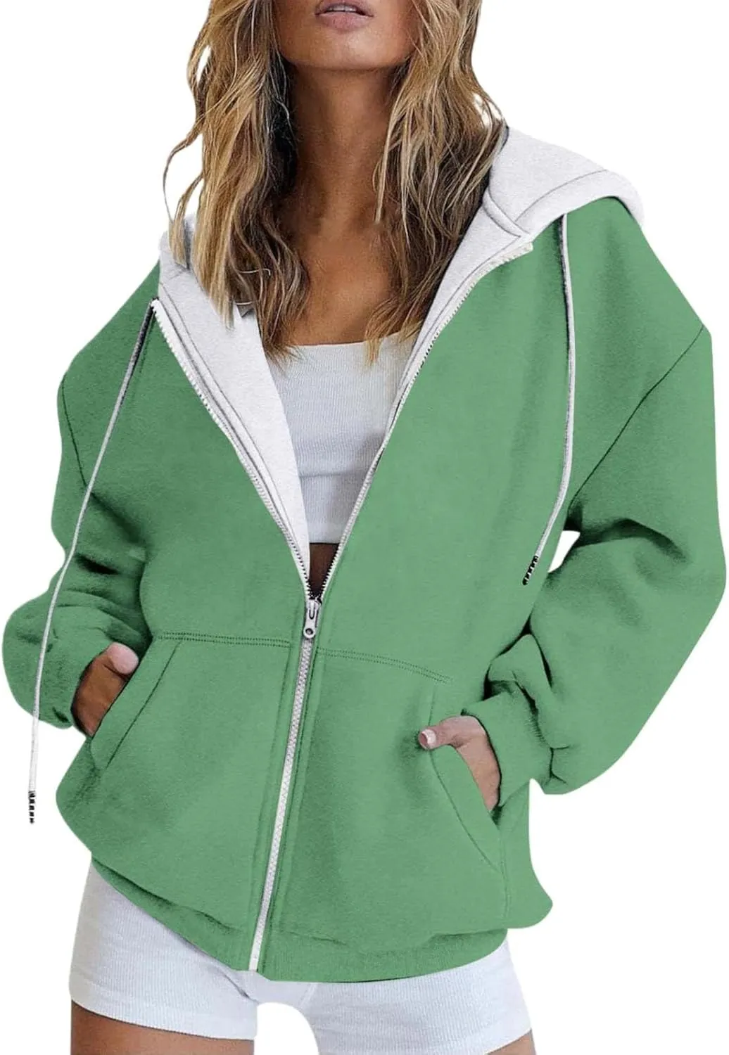 Full Zip Hoodies with Zipper Pocket Sweatshirt Casual Drawstring Clothing Zipper Track Hoodies Sweater Fashion