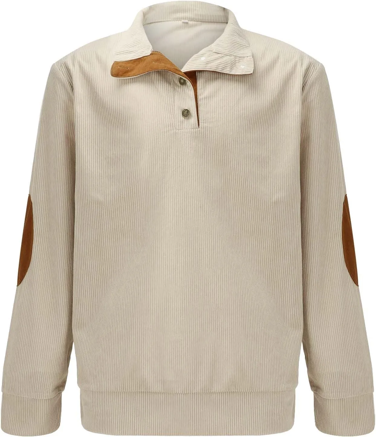 GIERIDUC Mens Corduroy Shirts Casual Lapel Collar Button Up Patchwork Pullover Mock Neck Long Sleeve Sweaters Polo Sweatshirt