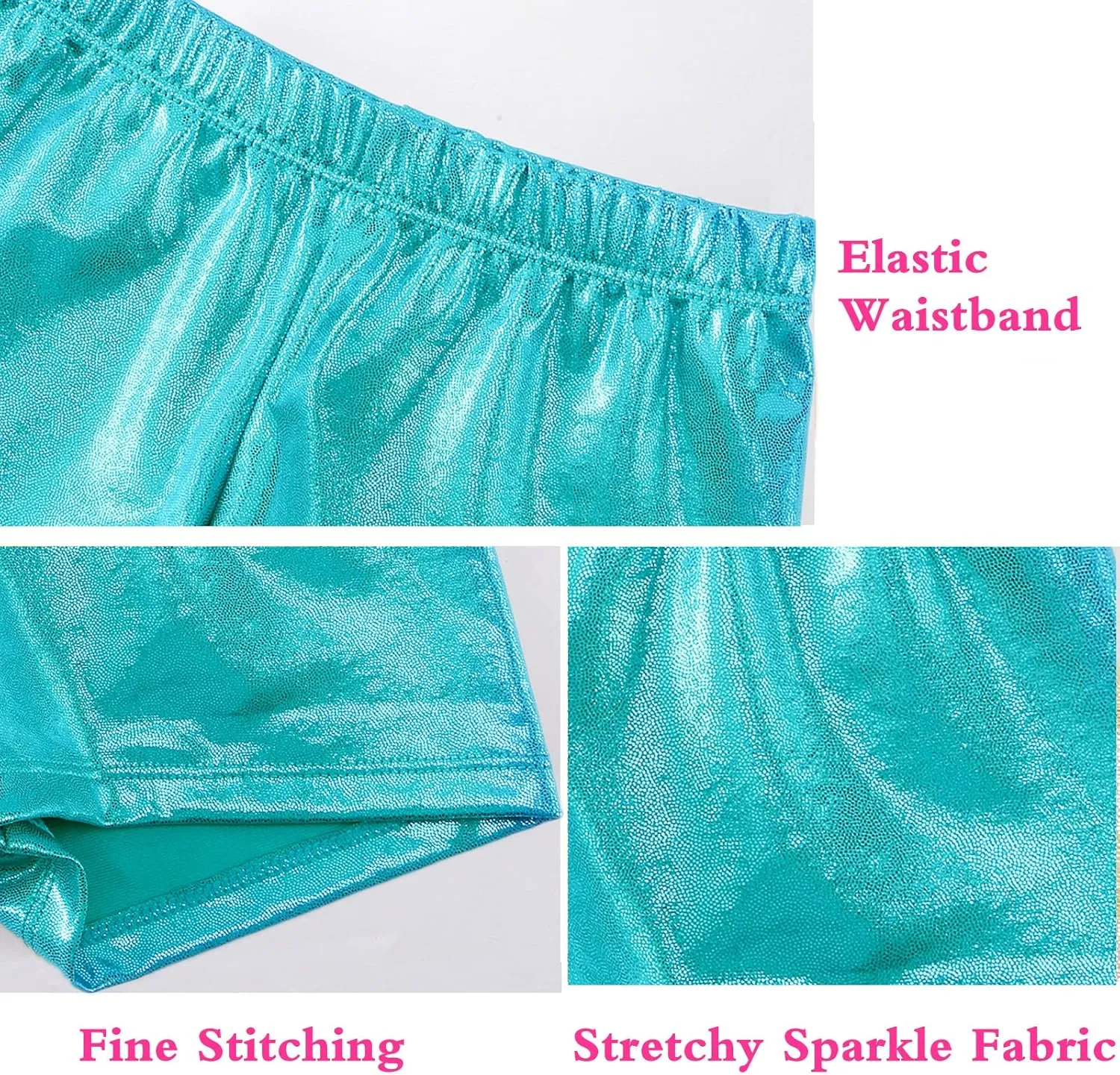 Girls Dance Short for Gymnastics Athletic Shorts Sparkle Glitter Tumbling Bottoms