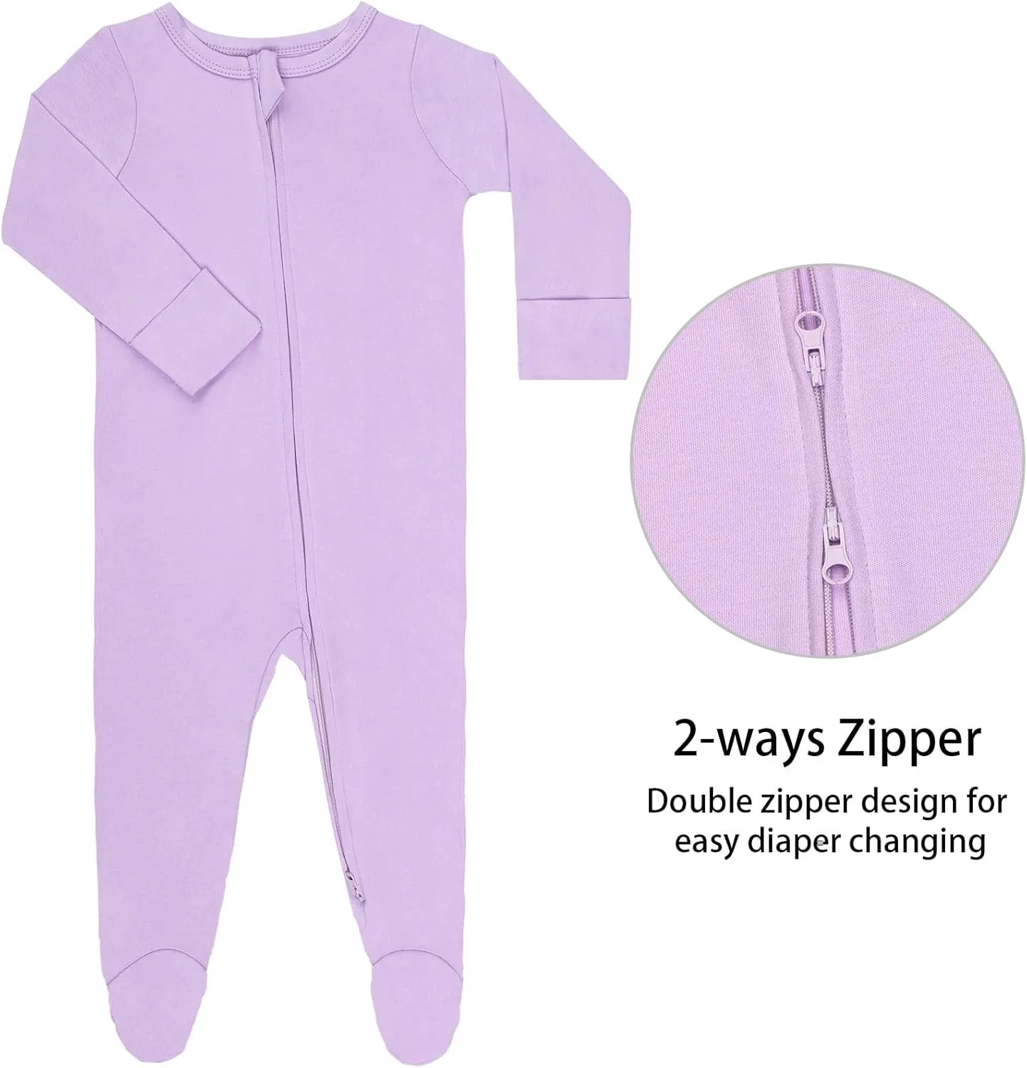 GUISBY Footed Long Sleeve Baby Pajamas with Zipper Cotton Infant Sleepwear