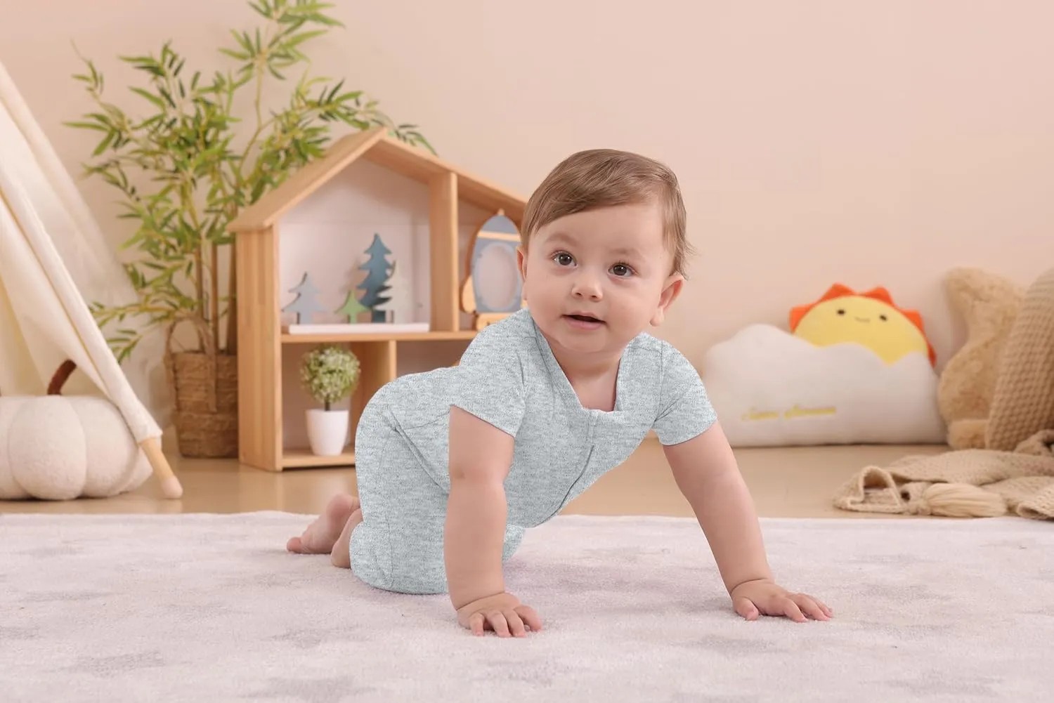 GUISBY Footless Short Sleeve Baby Pajamas with Zipper Cotton Infant Sleepwear