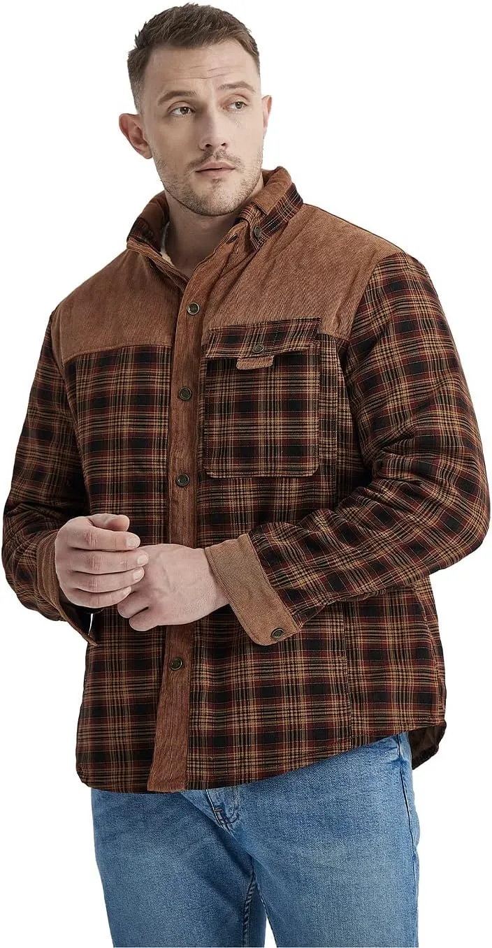 Haellun Men's Long Sleeve Sherpa Lined Shirt Jacket Flannel Plaid Fleece Coats