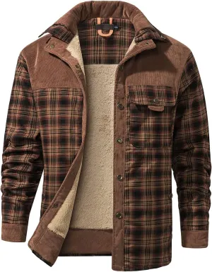 Haellun Men's Long Sleeve Sherpa Lined Shirt Jacket Flannel Plaid Fleece Coats