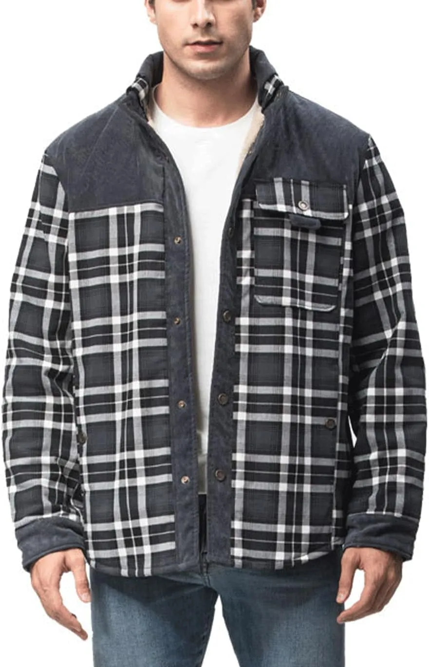 Haellun Men's Long Sleeve Sherpa Lined Shirt Jacket Flannel Plaid Fleece Coats