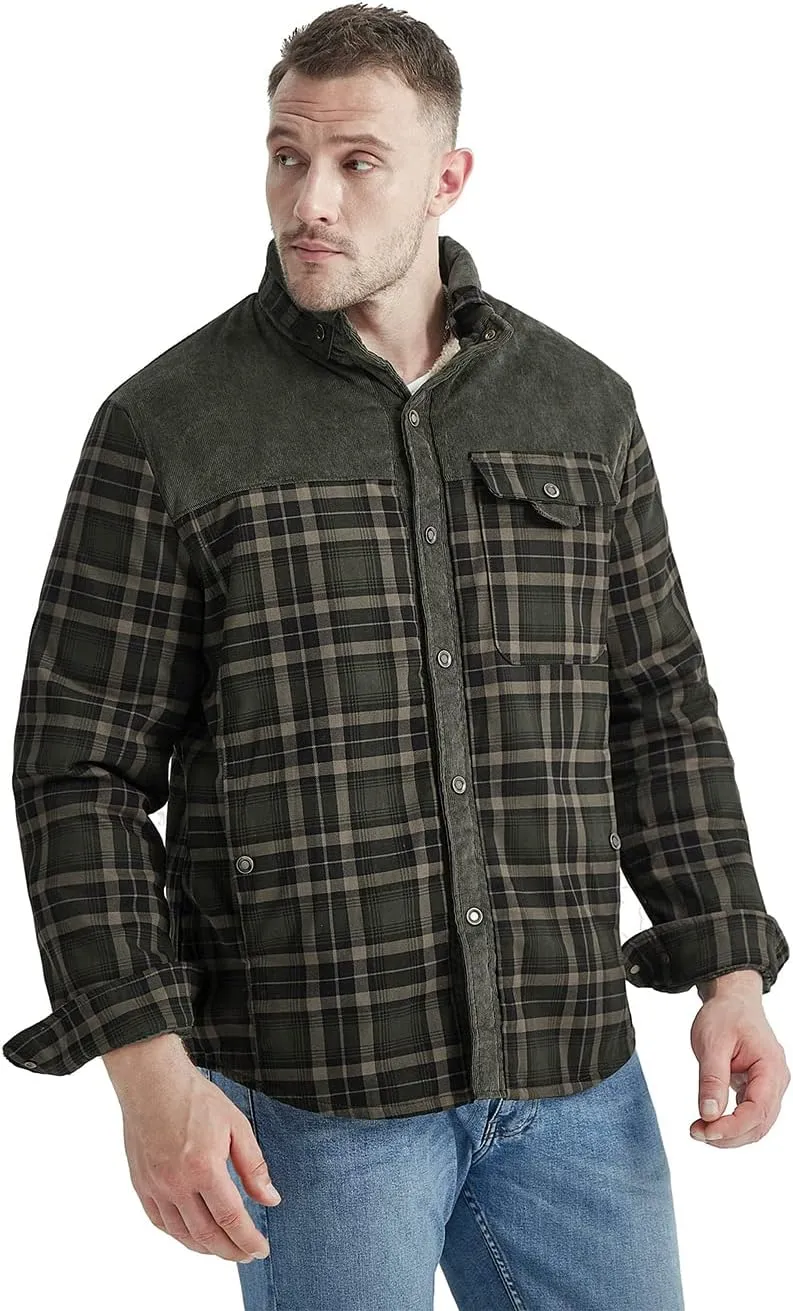 Haellun Men's Long Sleeve Sherpa Lined Shirt Jacket Flannel Plaid Fleece Coats