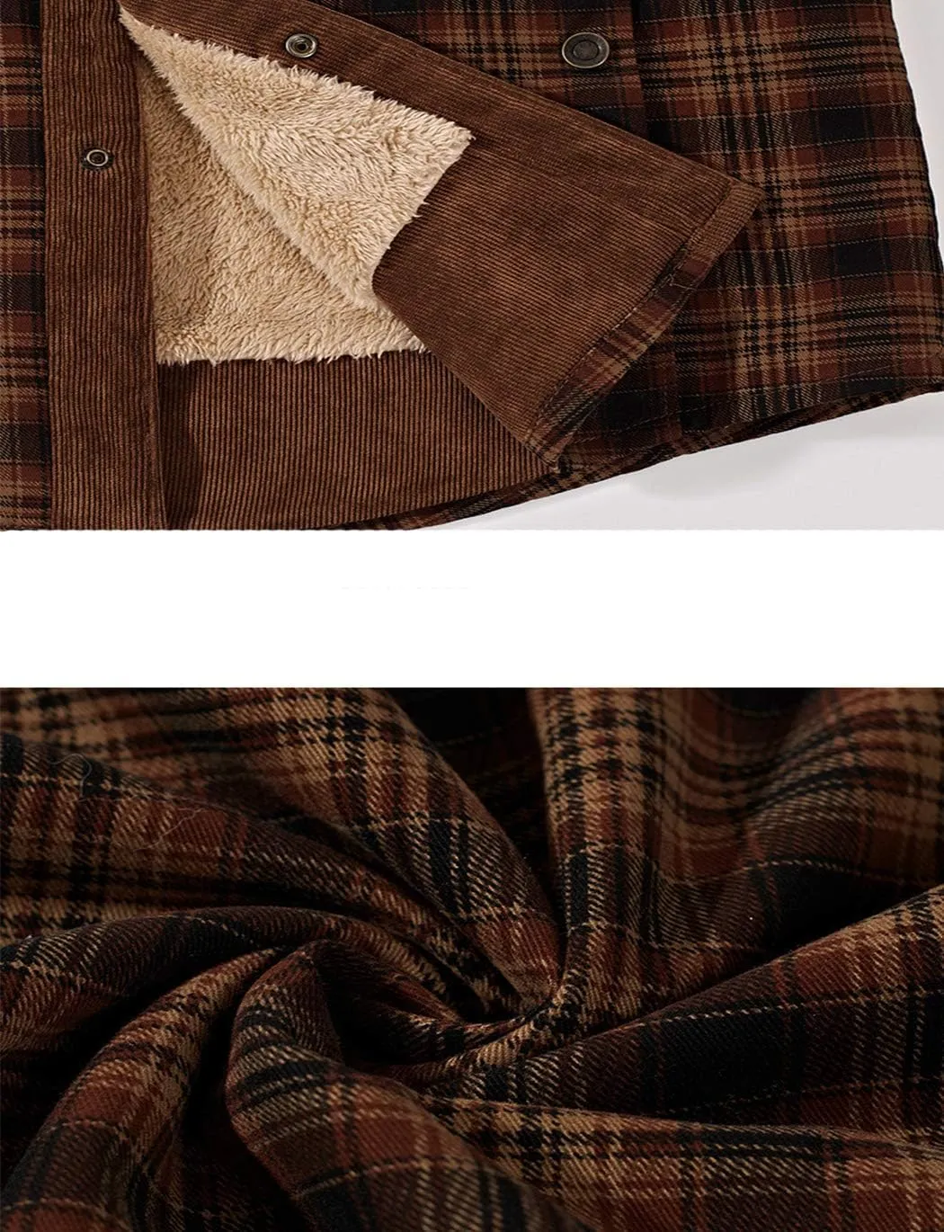 Haellun Men's Long Sleeve Sherpa Lined Shirt Jacket Flannel Plaid Fleece Coats