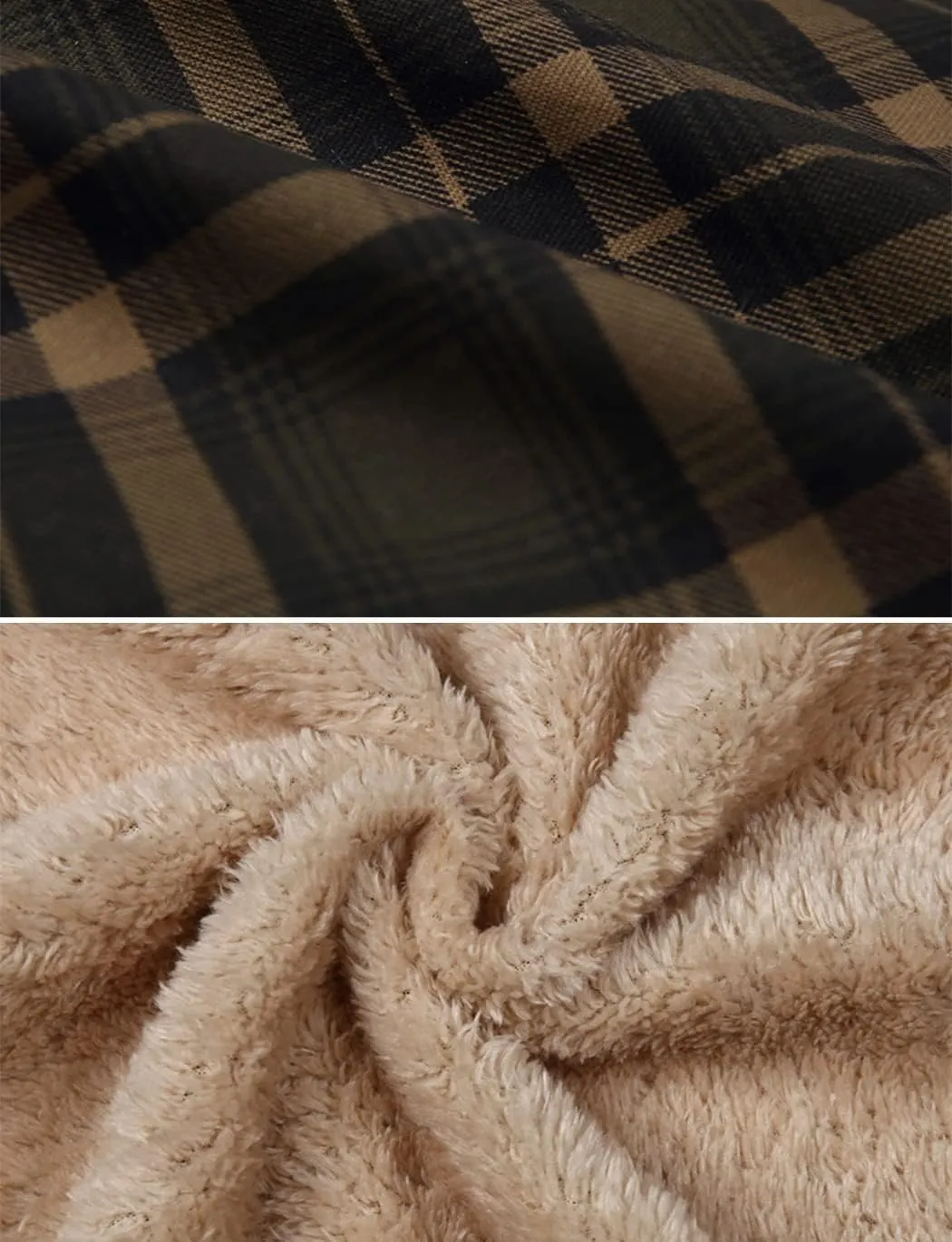 Haellun Men's Long Sleeve Sherpa Lined Shirt Jacket Flannel Plaid Fleece Coats