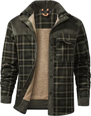 Haellun Men's Long Sleeve Sherpa Lined Shirt Jacket Flannel Plaid Fleece Coats