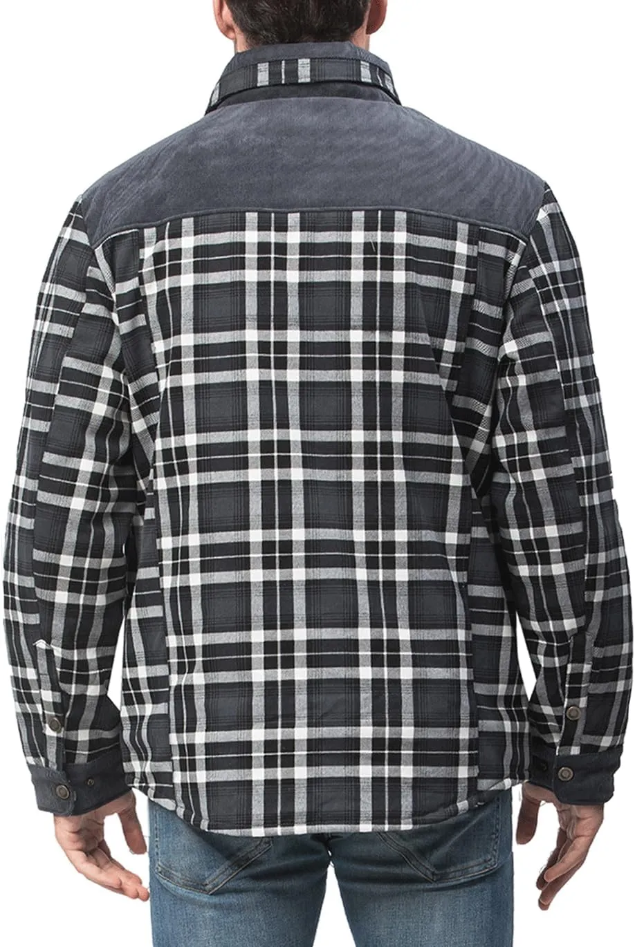 Haellun Men's Long Sleeve Sherpa Lined Shirt Jacket Flannel Plaid Fleece Coats