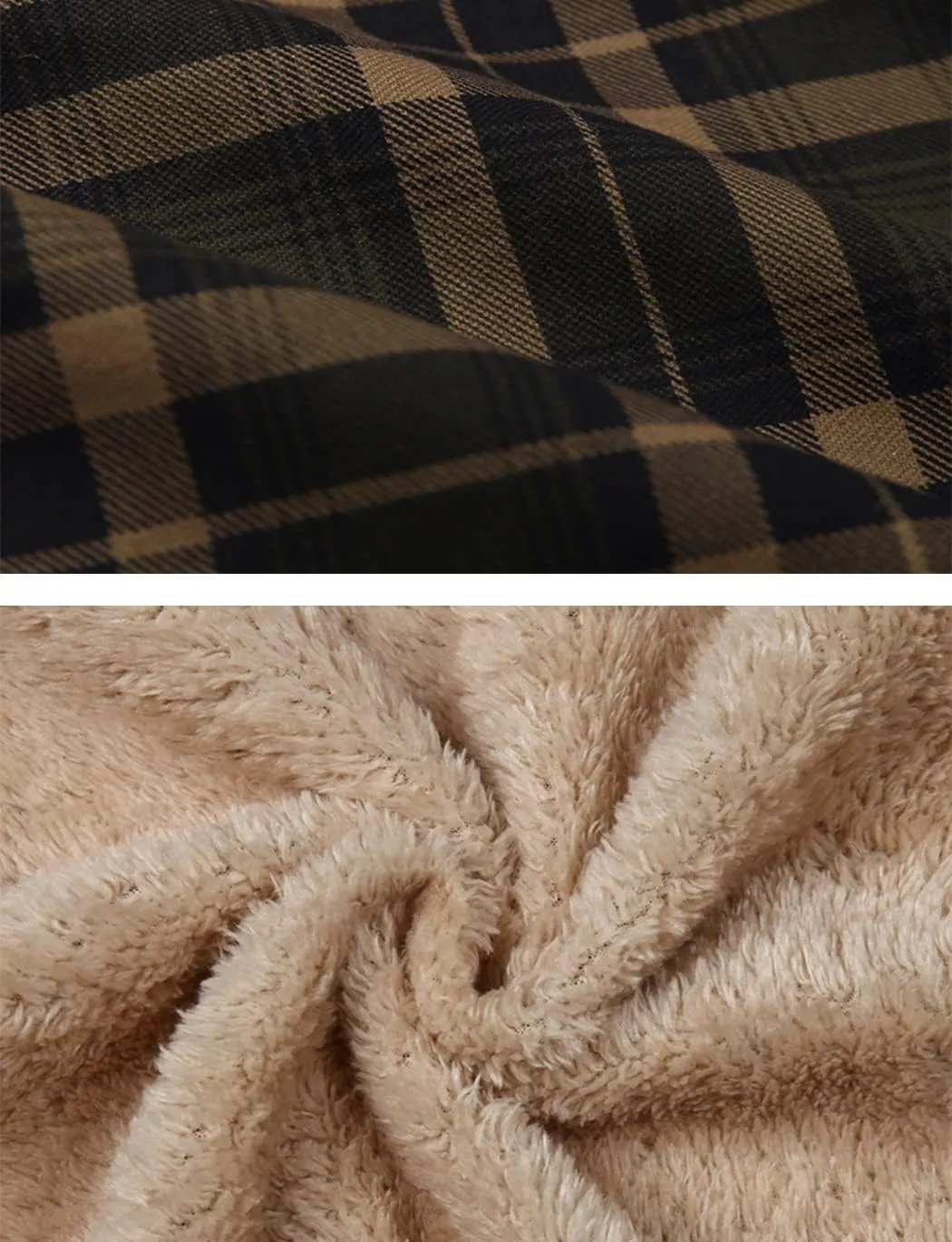 Haellun Men's Long Sleeve Sherpa Lined Shirt Jacket Flannel Plaid Fleece Coats