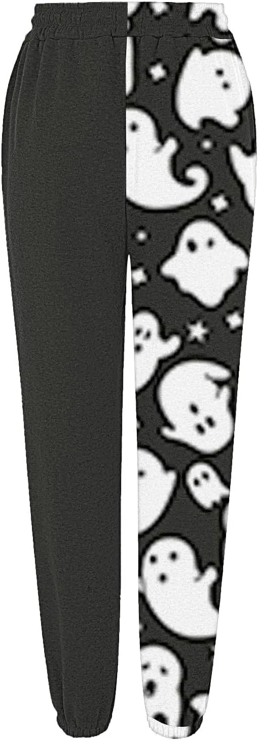 Halloween Ghost Print Sweatpants Women Baggy Joggers for Women High Waisted Cinch Bottom Pants with Pockets