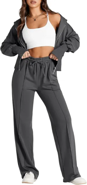 Herseas Womens 2 Piece Casual Outfit Workout Hoodie Sweatsuits with Sweatpant Travel Airport Track Suits Lounge Sets