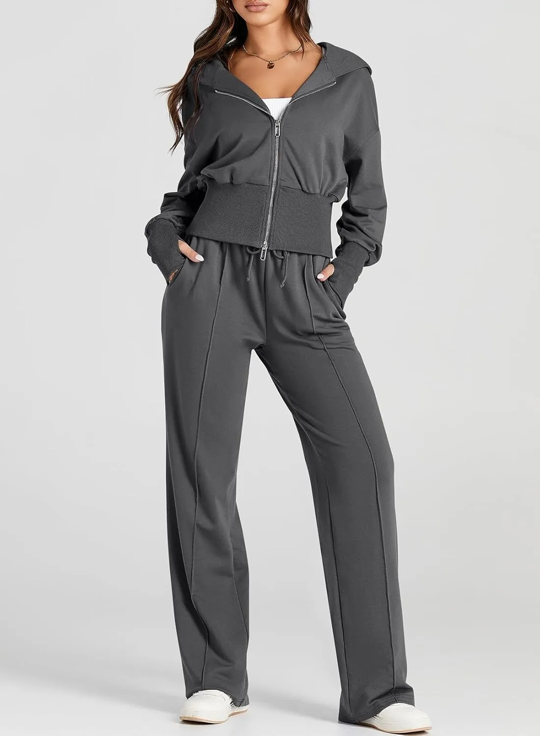 Herseas Womens 2 Piece Casual Outfit Workout Hoodie Sweatsuits with Sweatpant Travel Airport Track Suits Lounge Sets