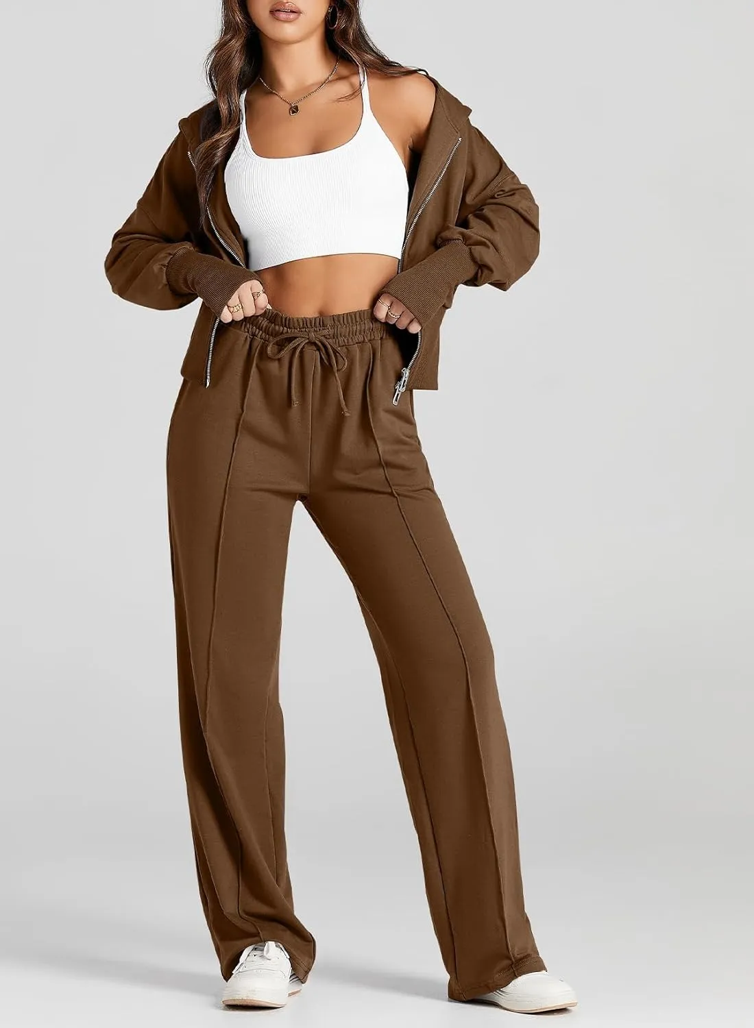 Herseas Womens 2 Piece Casual Outfit Workout Hoodie Sweatsuits with Sweatpant Travel Airport Track Suits Lounge Sets