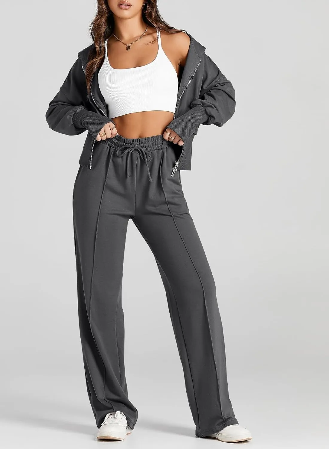 Herseas Womens 2 Piece Casual Outfit Workout Hoodie Sweatsuits with Sweatpant Travel Airport Track Suits Lounge Sets