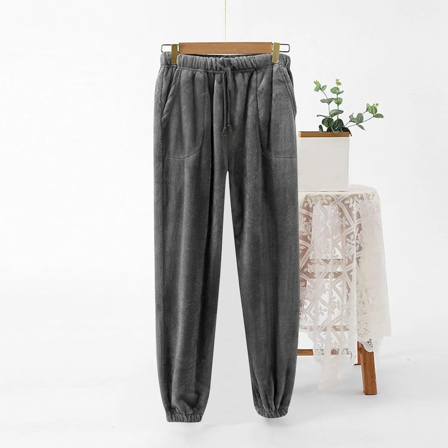 HGps8w Plush Pajama Pants for Women Warm Winter Soft Fuzzy Fleece Outdoor Lounge Pants Fluffy Comfy Pjs Bottom Sleepwear
